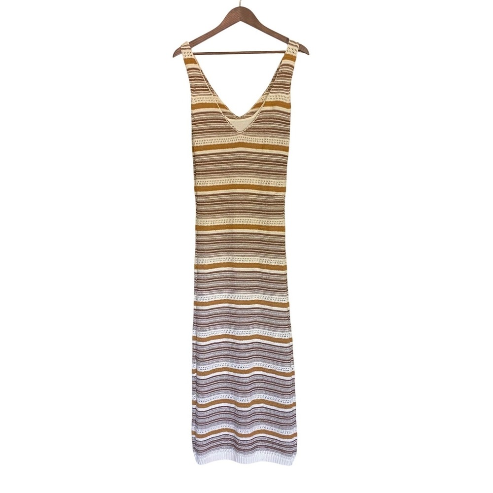 House of Harlow 1960 Crochet Knit Maxi Dress Striped Boho Metallic M